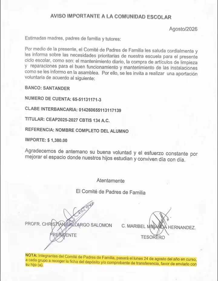 ¡ESCÁNDALO! Exigen CUOTA EXTRA de $1,380 a padres en CBTis 134 de Chilpancingo 🚨